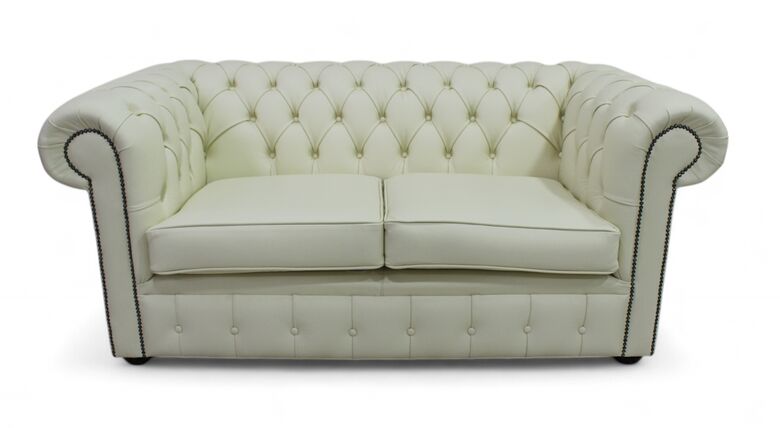 Chesterfield 2 Seater Shelly Cream Leather Sofa Offer