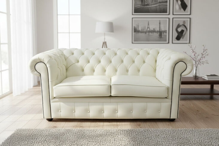 Chesterfield 2 Seater Shelly Cream Leather Sofa Offer