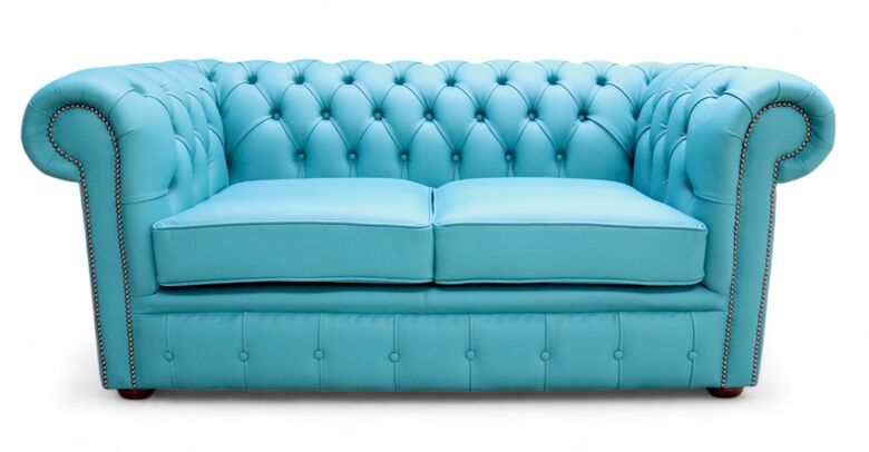Chesterfield 2 Seater Shelly Dark Teal Blue Leather Sofa Offer