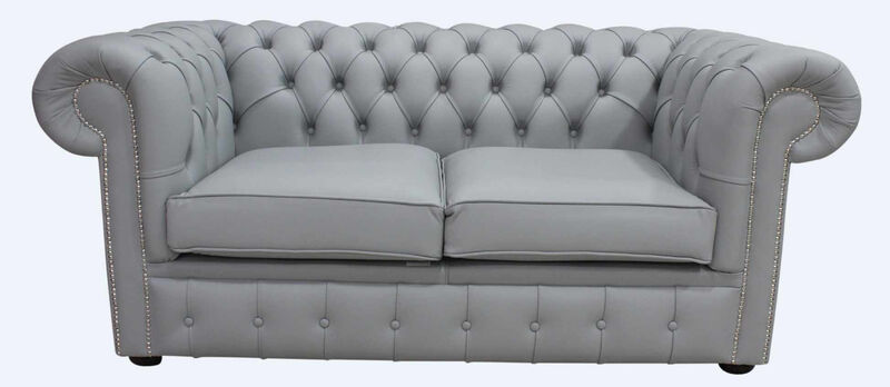 Product photograph of Chesterfield 2 Seater Sofa Settee Shelly Silver Grey Leather from Designer Sofas 4U