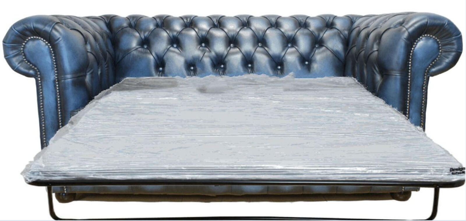 Product photograph of Chesterfield 2 Seater Sofabed Settee Antique Blue Leather from Designer Sofas 4U