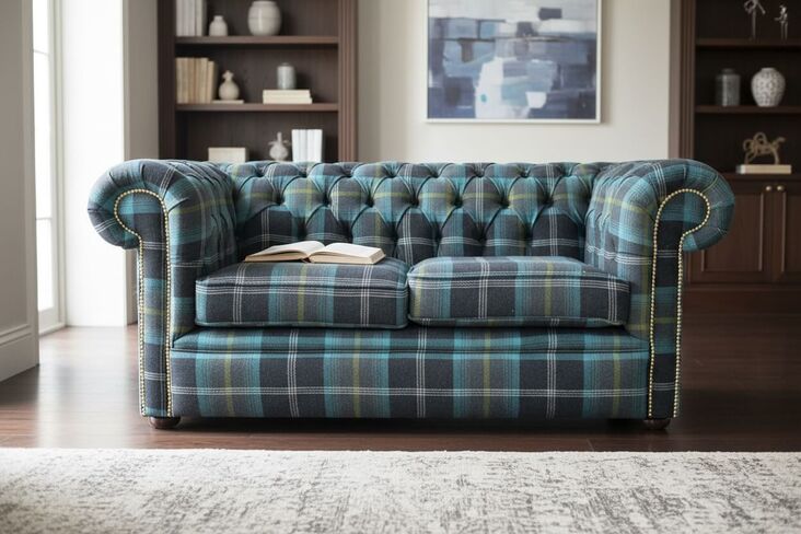 Chesterfield 2 Seater Sofa Balmoral Azure Blue Fabric