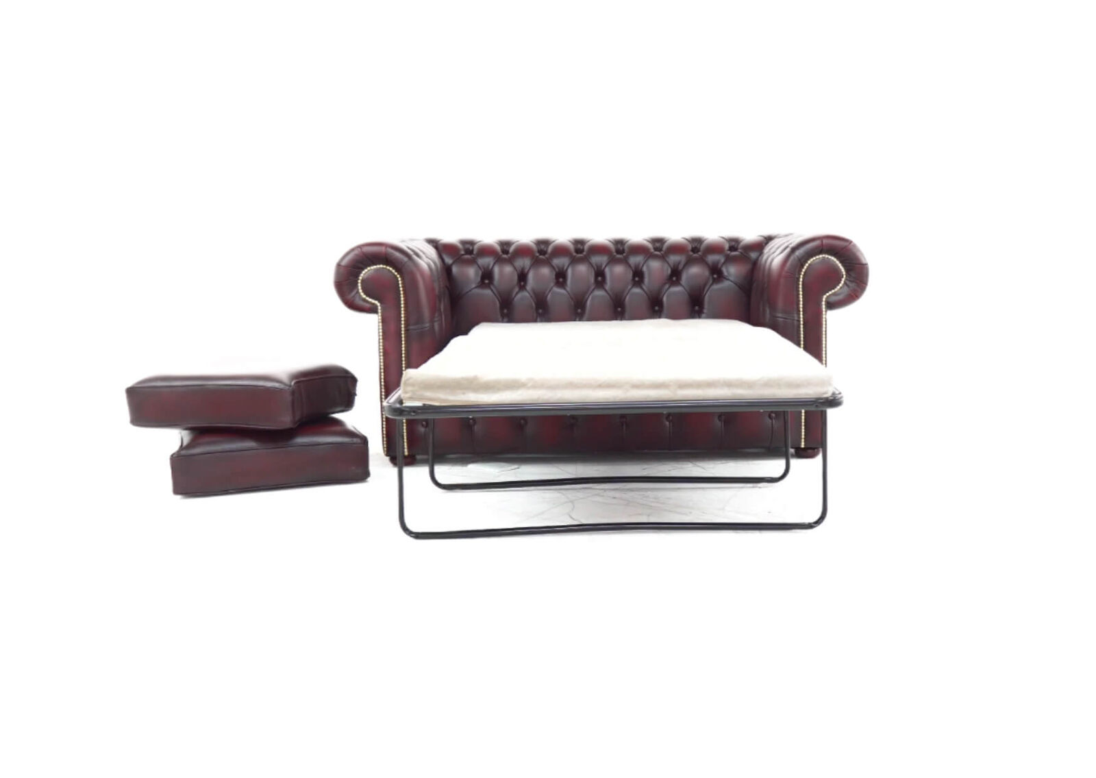 Product photograph of Pull Out Sofa Bed In Chesterfield 2 5 Seater Antique Oxblood Red Leather from Designer Sofas 4U