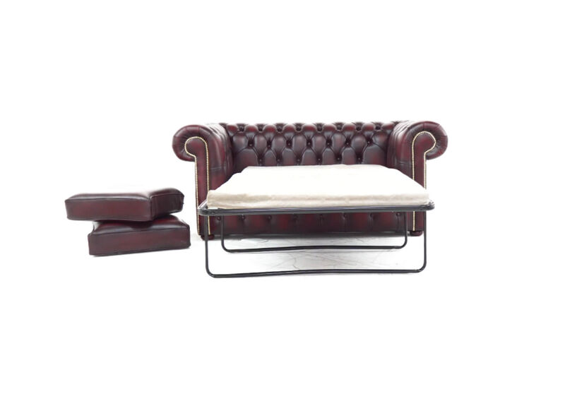 Product photograph of Chesterfield 2 Seater Sofa Bed Antique Oxblood Red Real Leather from Designer Sofas 4U