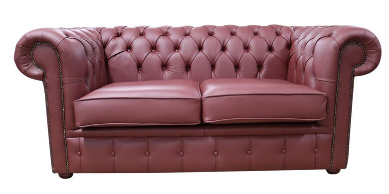 Chesterfield 2 Seater Sofa Settee Shelly Burgandy Leather