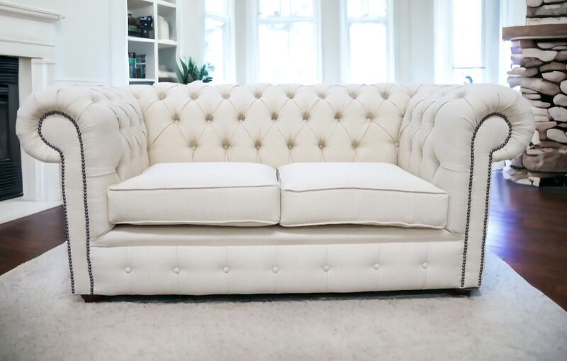 Product photograph of Chesterfield 2 Seater Charles Linen Cream Sofa Offer from Designer Sofas 4U
