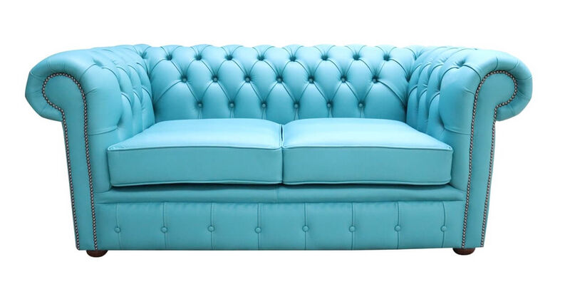 Product photograph of Chesterfield 2 Seater Shelly Dark Teal Blue Leather Sofa Stock from Designer Sofas 4U