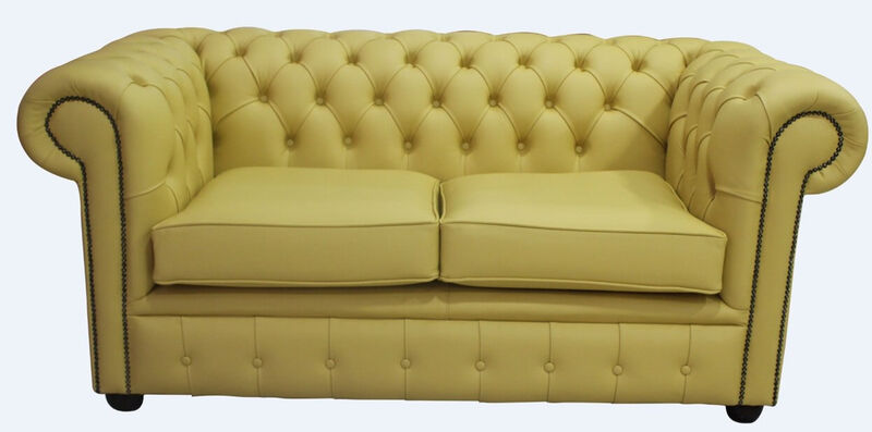 Product photograph of Chesterfield 2 Seater Sofa Settee Shelly Deluca Yellow Leather from Designer Sofas 4U
