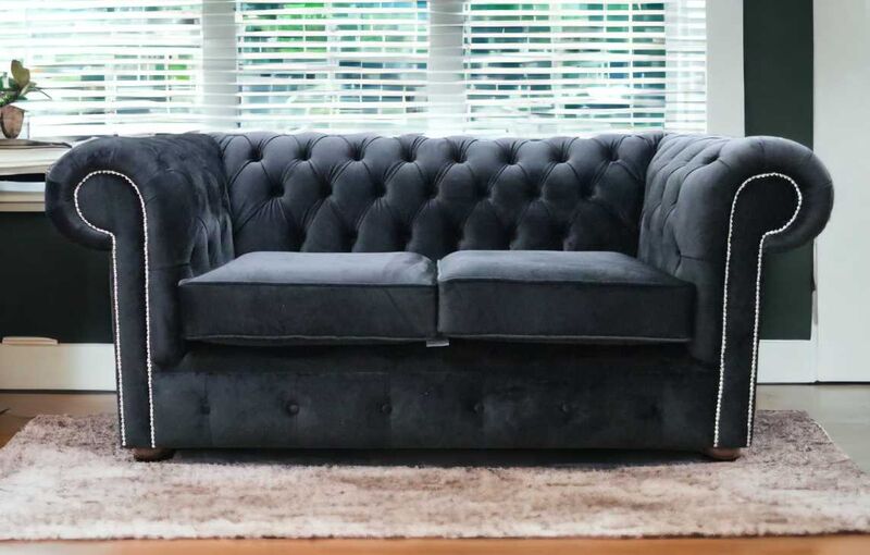Product photograph of Chesterfield 2 Seater Settee Monaco Black Velvet Sofa Offer from Designer Sofas 4U