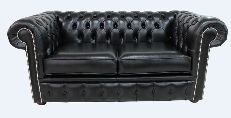 Chesterfield 2 Seater Settee Heritage Black Leather Sofa