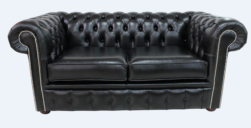 Product photograph of Chesterfield 2 Seater Settee Heritage Black Leather Sofa from Designer Sofas 4U