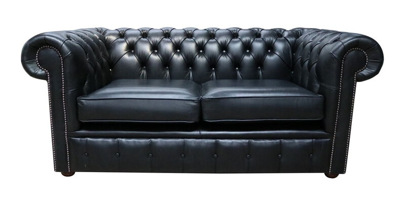 Product photograph of Chesterfield 2 Seater Settee Old English Black Leather Sofa from Designer Sofas 4U
