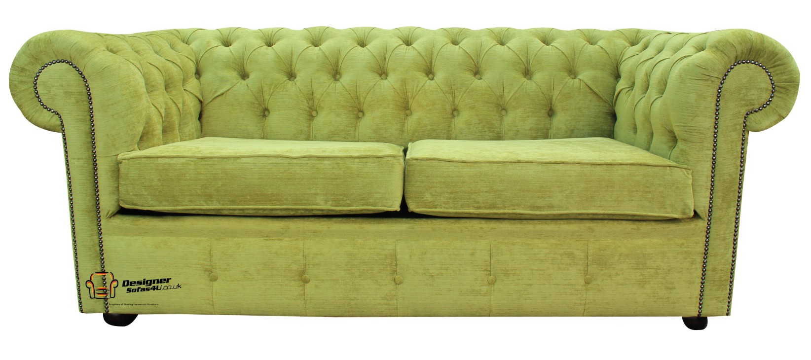 Chesterfield 2 Seater Settee Azzuro Olive Green Velvet Fabric Sofa Offer