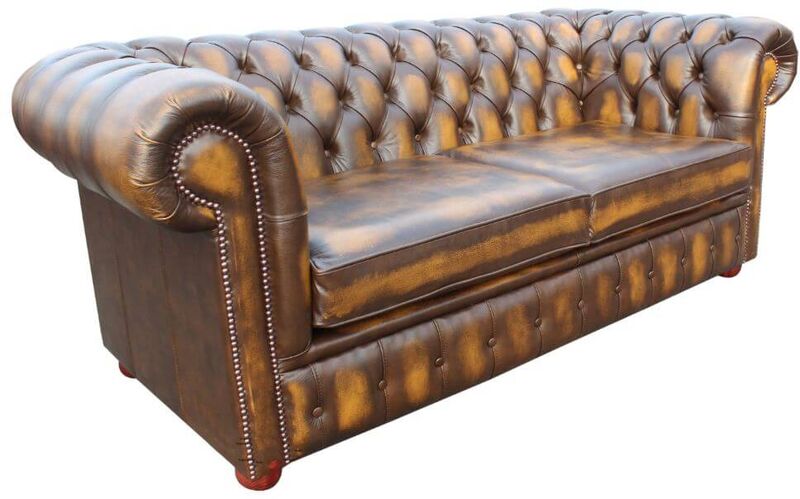 Product photograph of Chesterfield 2 Seater Sofa Bed Antique Gold Leather from Designer Sofas 4U