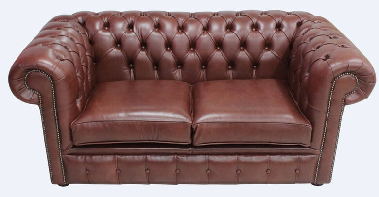 Chesterfield 2 Seater Settee Old Byron Conker Leather Sofa