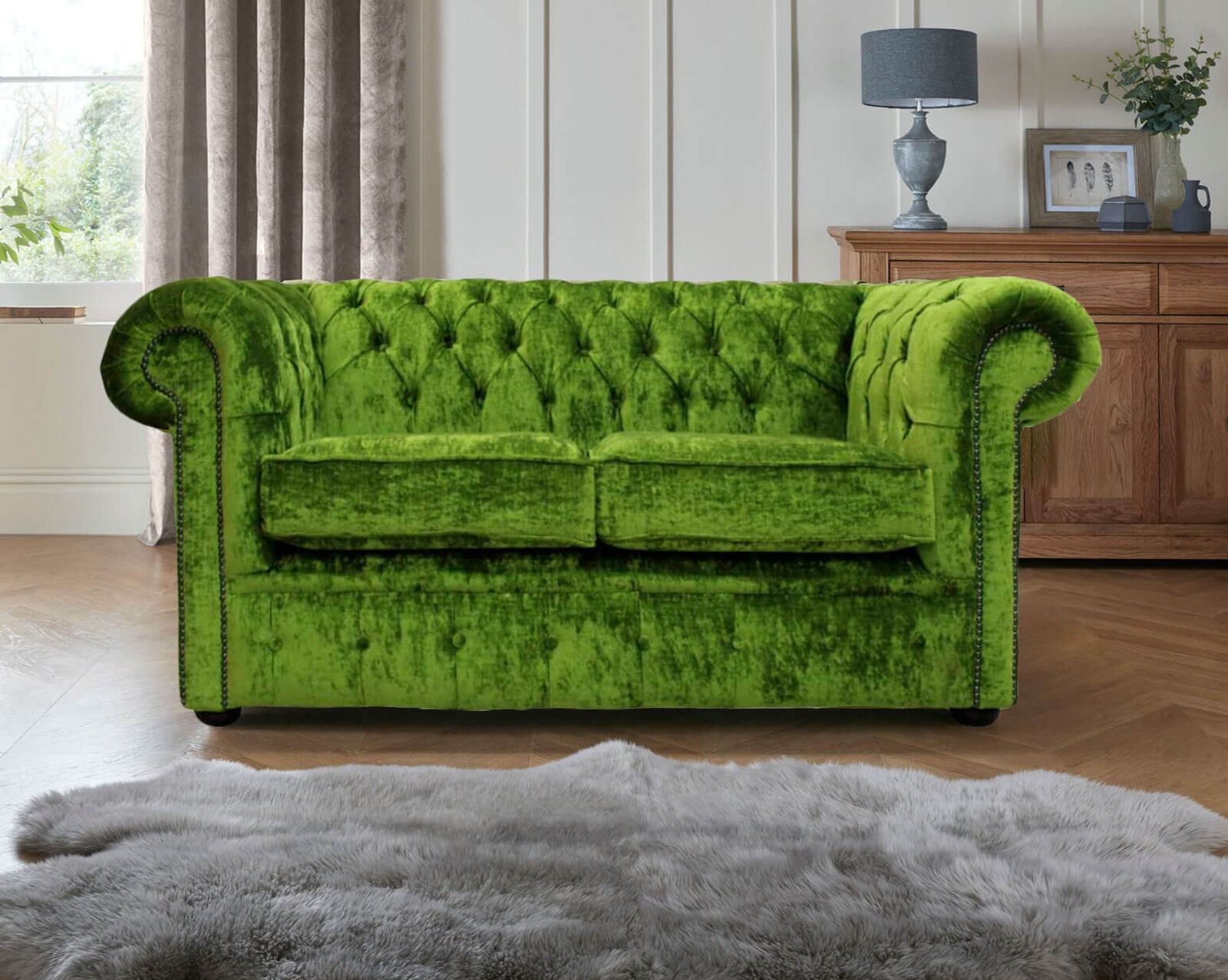 Product photograph of Chesterfield 2 Seater Settee Modena Pistachio Green Velvet Sofa Offer from Designer Sofas 4U