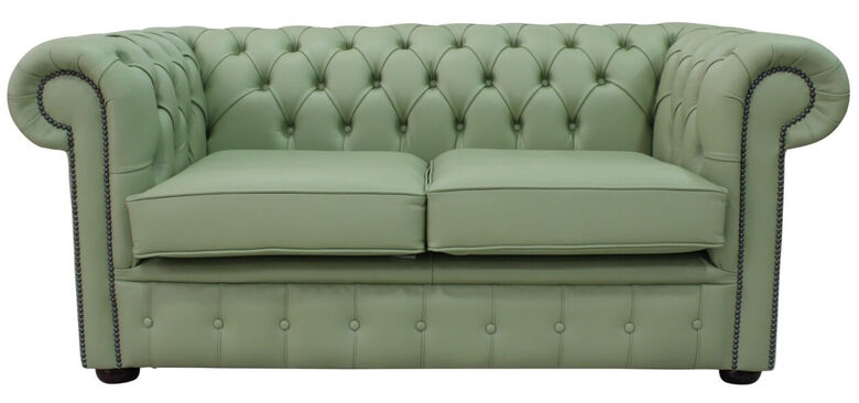 Chesterfield 2 Seater Sofa Settee Shelly Pea Green Leather