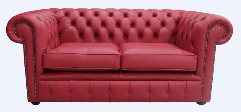 Product photograph of Chesterfield 2 Seater Shelly Poppy Red Leather Sofa Offer from Designer Sofas 4U