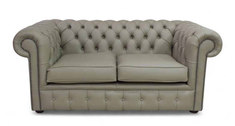 Chesterfield 2 Seater Sofa Settee Shelly Ash Leather