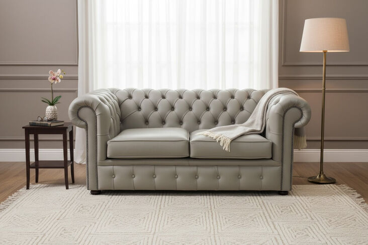 Chesterfield 2 Seater Sofa Settee Shelly Ash Leather