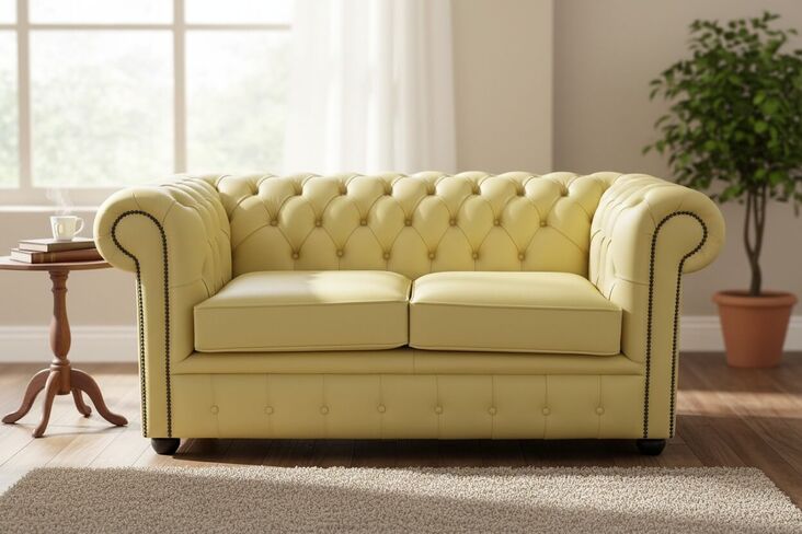 Chesterfield 2 Seater Sofa Settee Shelly Deluca Yellow Leather