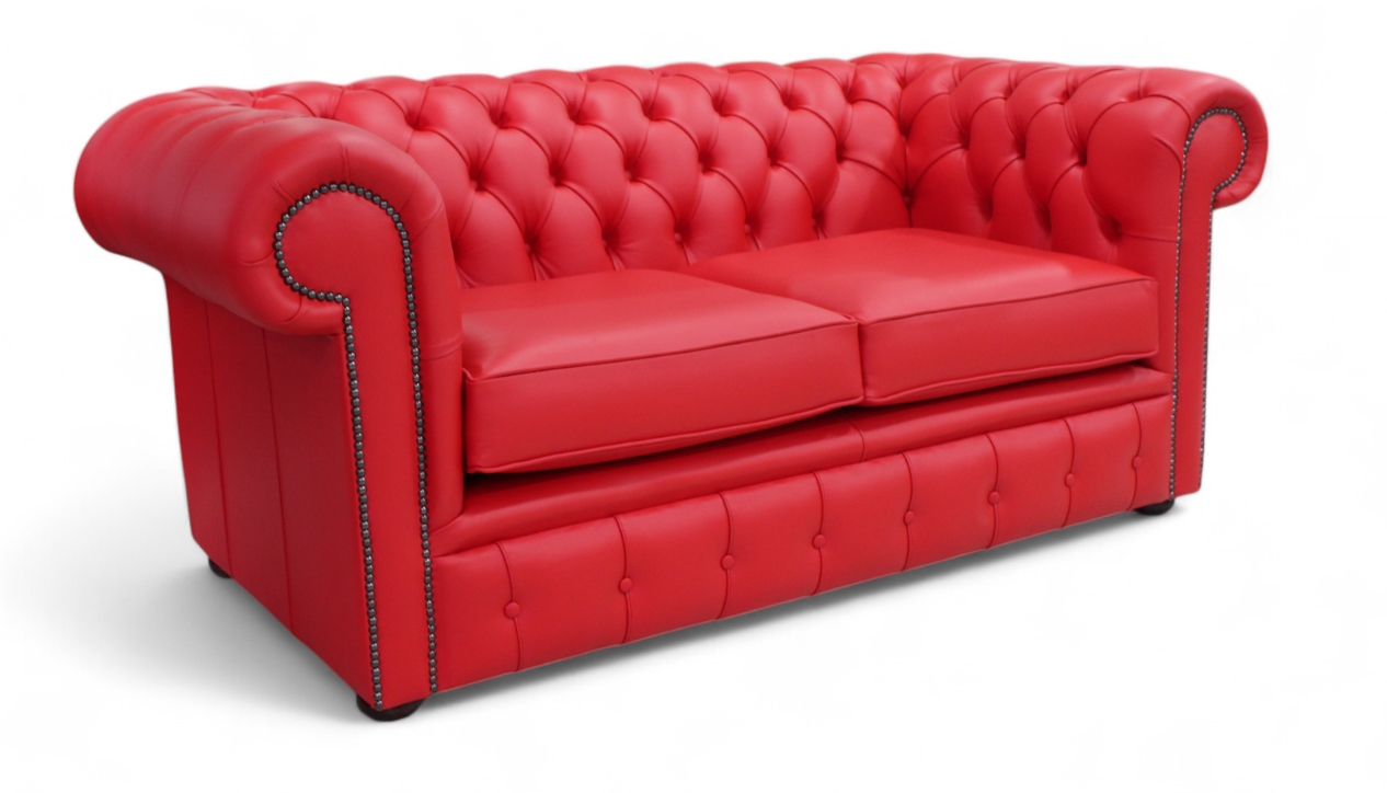 Buy Flame Red leather Chesterfield sofa at DesignerSofas4U