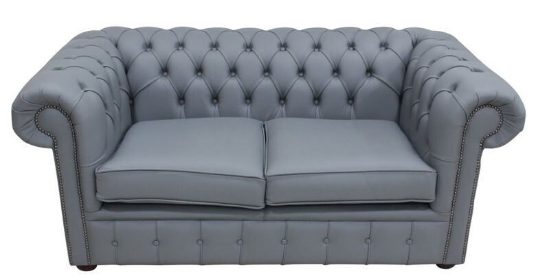 Chesterfield 2 Seater Shelly Piping Grey Leather Sofa Offer