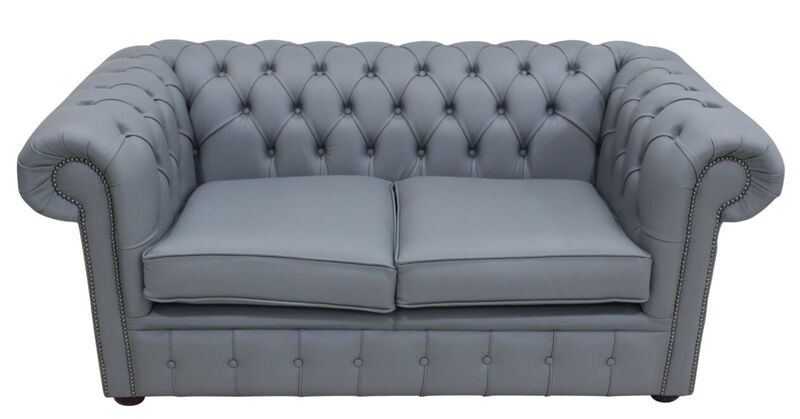 Product photograph of Chesterfield 2 Seater Shelly Piping Grey Leather Sofa Offer from Designer Sofas 4U