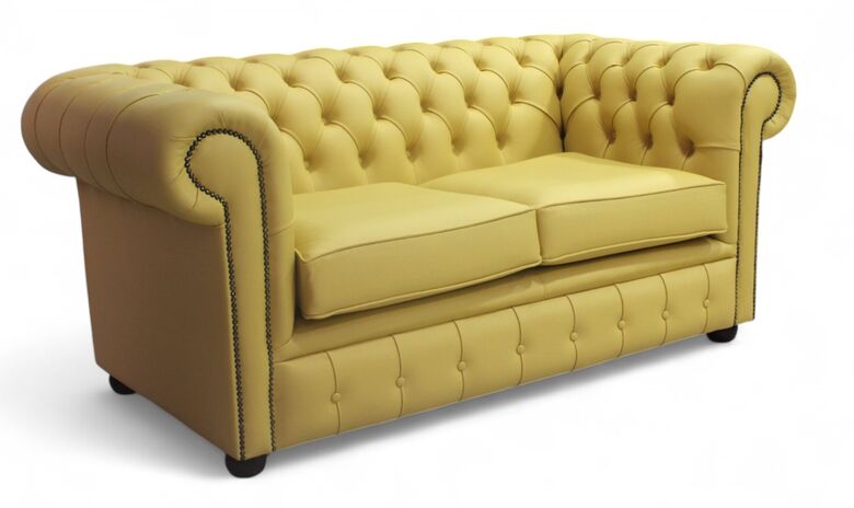 Chesterfield 2 Seater Sofa Settee Shelly Yellow Deluca Leather