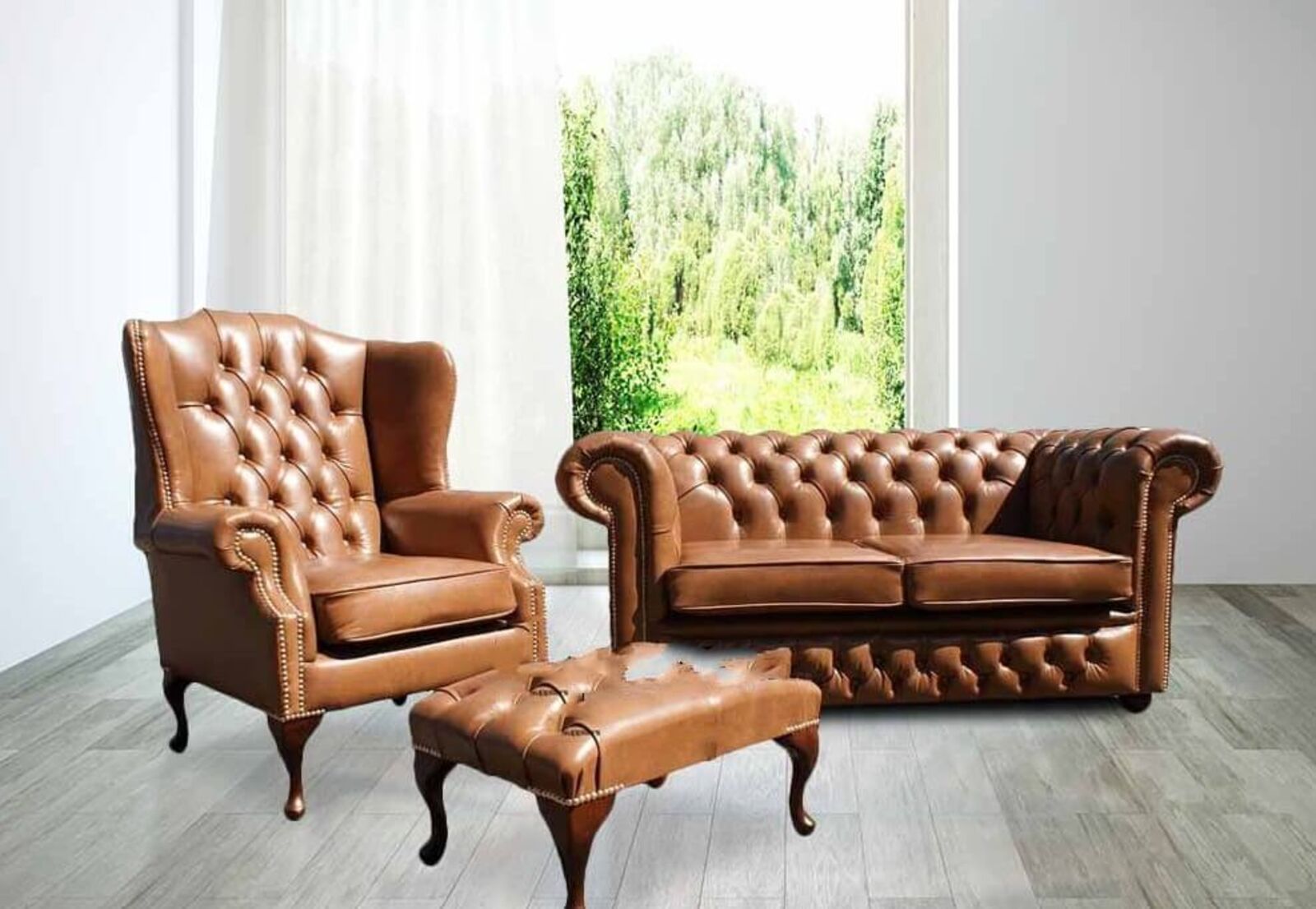 Product photograph of Buy Leather Sofa Suite Brown Leather Chesterfield Furniture Designersofas4u from Designer Sofas 4U