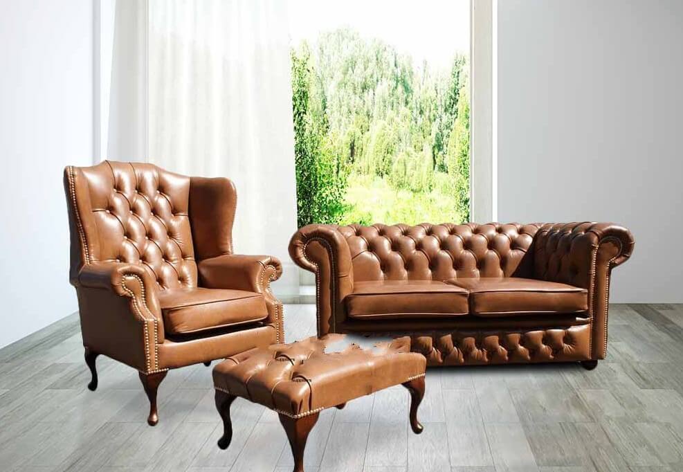 Buy Brown Leather Chesterfield Sofa Suite Quality Furniture