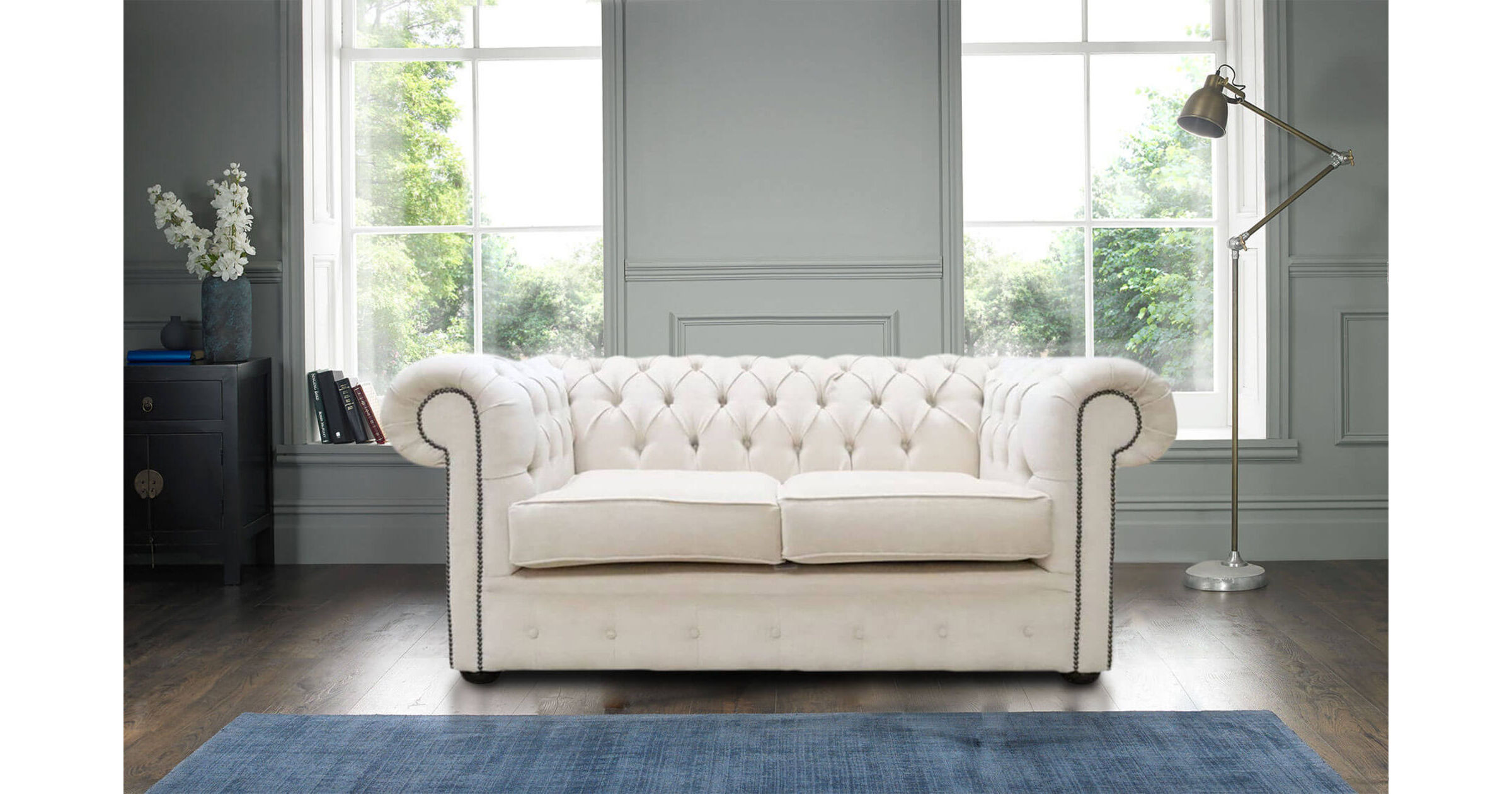 Buy Cream fabric Chesterfield sofa DesignerSofas4U
