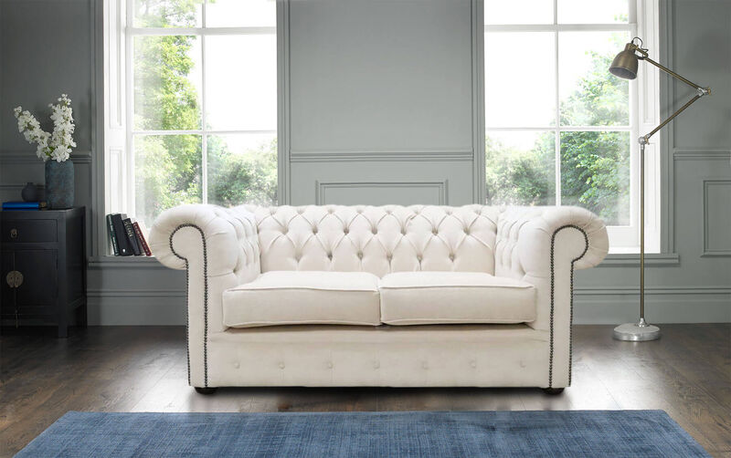 Product photograph of Chesterfield 2 Seater Settee Pimlico Cream Fabric Sofa Offer from Designer Sofas 4U
