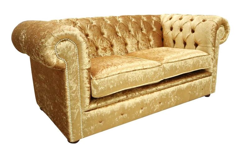 Product photograph of Chesterfield 2 Seater Settee Shimmer Gold Velvet Sofa Offer from Designer Sofas 4U