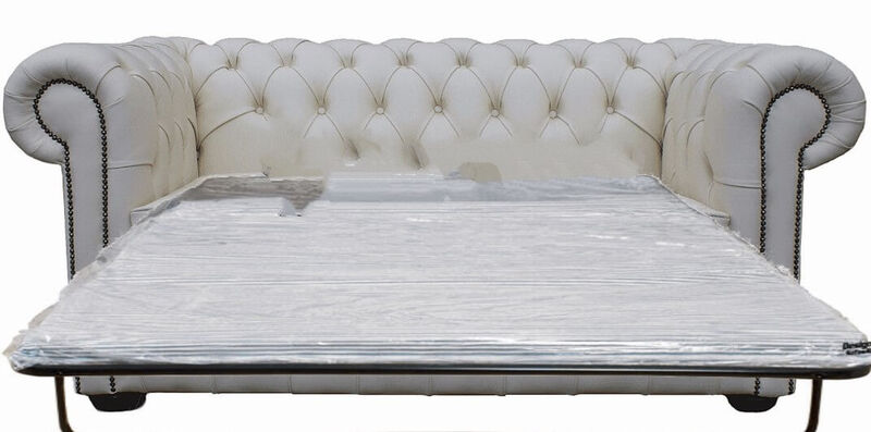 Product photograph of Pull Out Sofa Bed Double In Chesterfield White Real Leather from Designer Sofas 4U