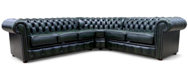 Chesterfield Corner Sofa Unit Antique Green Leather