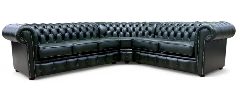 Chesterfield Corner Sofa Unit Antique Green Leather