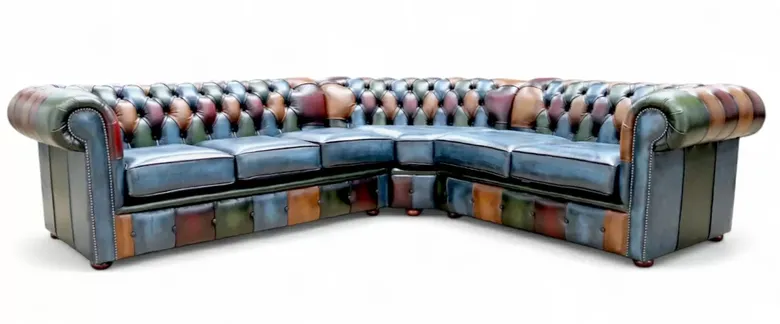 Chesterfield 3+2 Corner Sofa Unit Antique Patchwork Leather