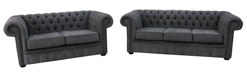 Product photograph of Chesterfield 3 2 Seater Settee Marinello Pewter Fabric Sofa Offer from Designer Sofas 4U