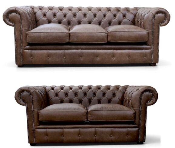 Chesterfield 3+2 Seater Settee Cracked Wax Espresso Leather Sofa Suite