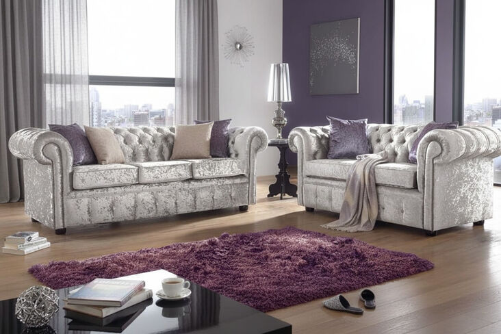 Chesterfield 3+2 Seater Sofa Suite Shimmer Mink Velvet