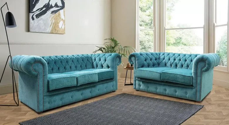 Chesterfield 3+2 Sofa Suite Pimlico Petrol Fabric