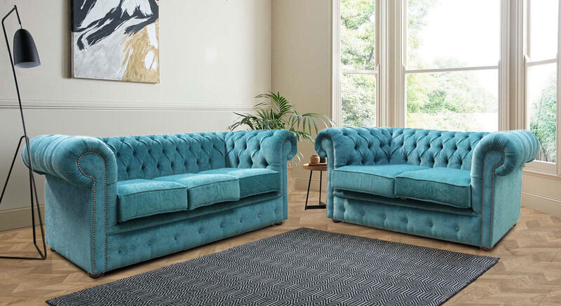 Product photograph of Chesterfield 3 2 Sofa Suite Pimlico Petrol Fabric from Designer Sofas 4U