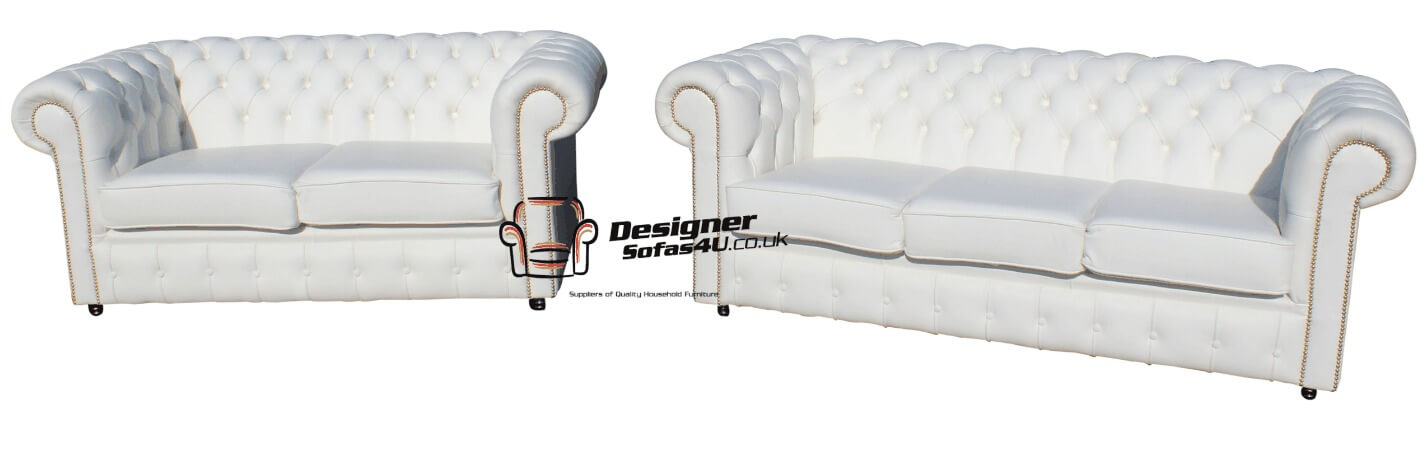 White Chesterfield Leather Suite Uk, Black Leather Sofa With Silver Studs