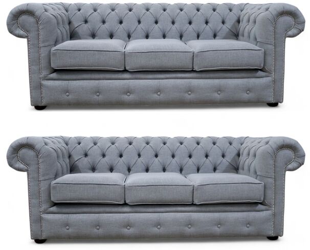Chesterfield 3+3 Sofa Suite Bacio Zinc Fabric Offer