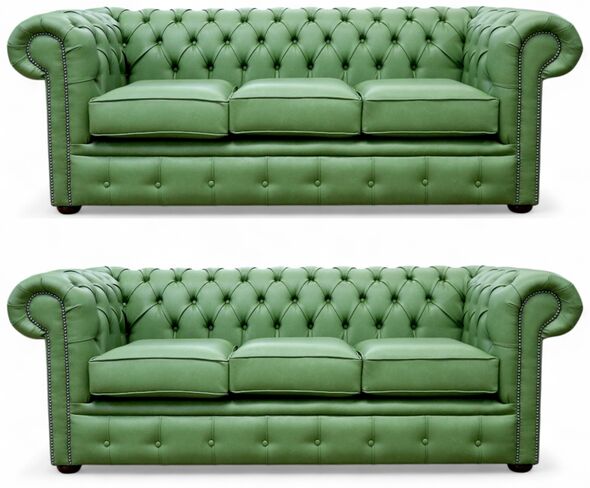 Chesterfield 3+3 Sofa Suite Infinity Leaf Green Faux Leather Offer