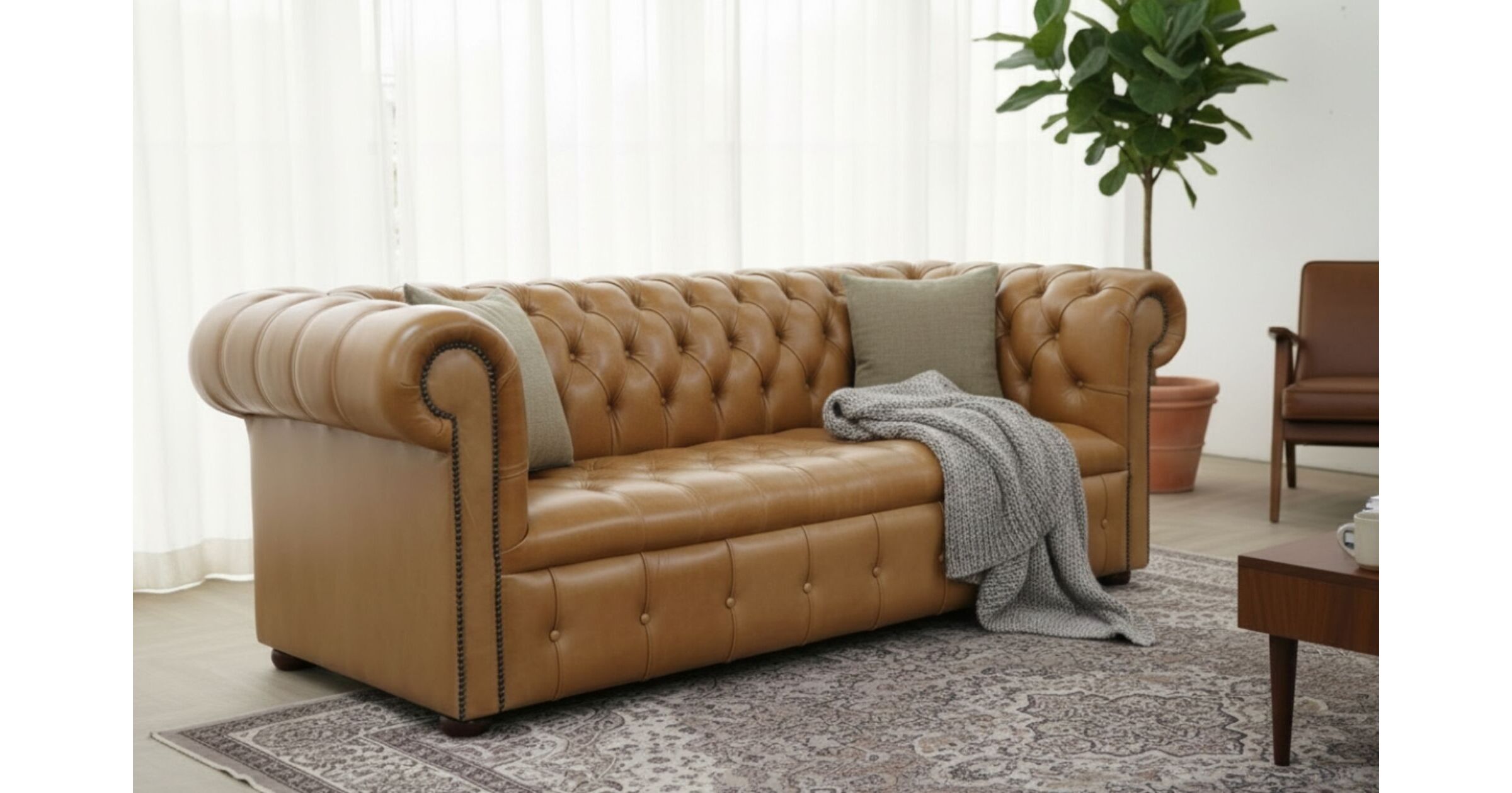 Tan Chesterfield 3.5 Seater Settee sofa | DesignerSofas4U
