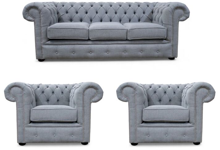 Chesterfield 3 + Club + Club Sofa Suite Bacio Zinc Fabric Offer