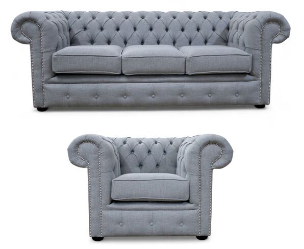 Chesterfield 3 + Club Sofa Suite Bacio Zinc Fabric Offer