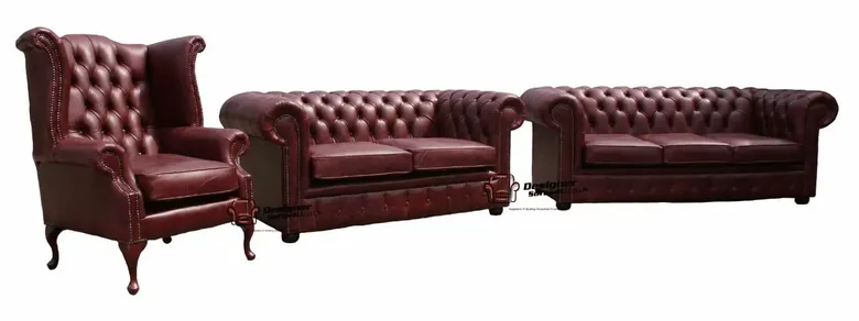 Chesterfield Old English Leather Suite offer 3 seater + 2 Seater + Wing Chair |DesignerSofas4U